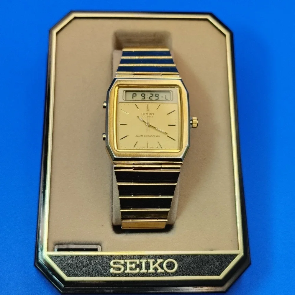 Vintage‎ 1984 Seiko H557-5319 Ana-Digi Dual Time Chronograph Mens Quartz Watch